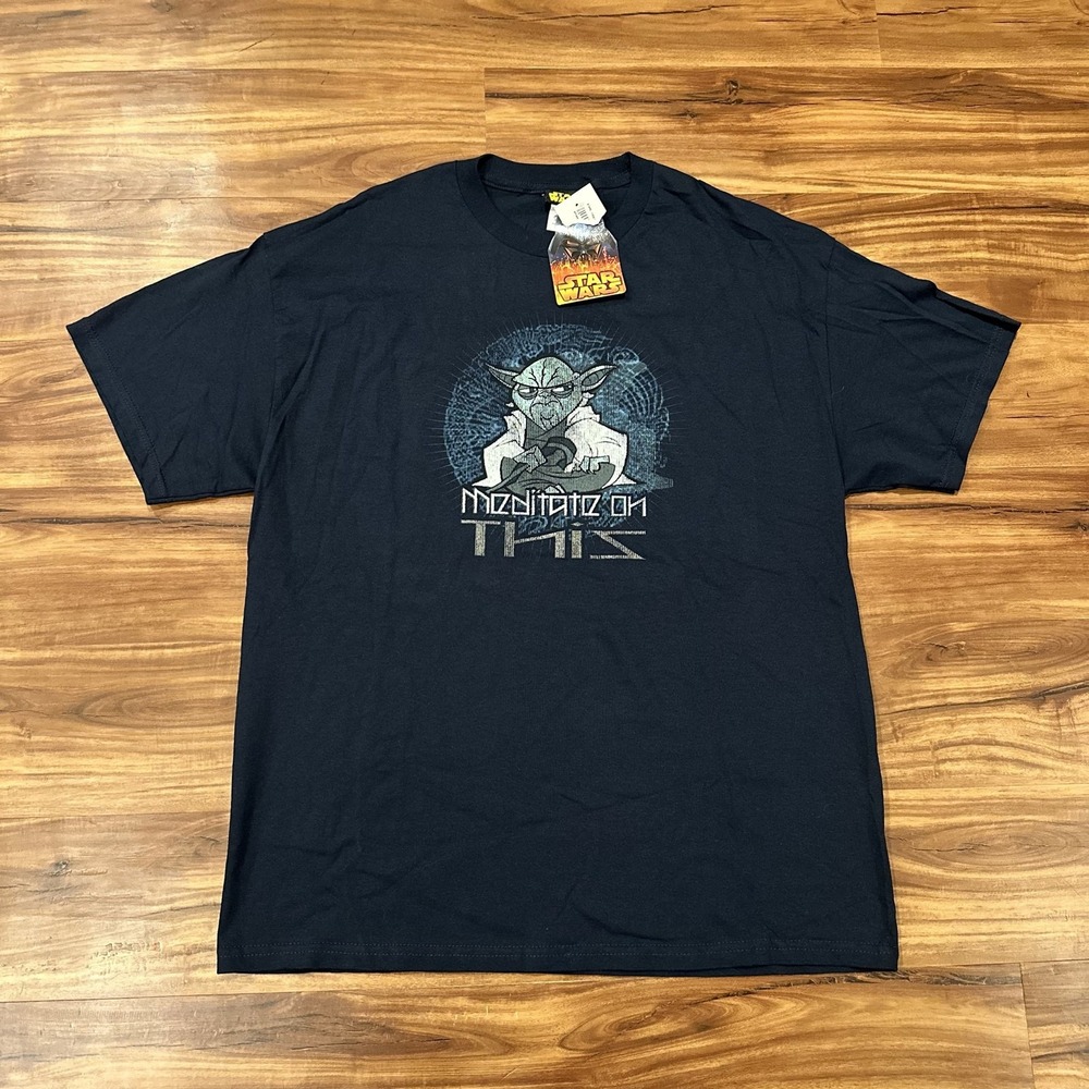 Star Wars Yoda Meditate On This Shirt Mens XL Blue Graphic Tee Movie Giant